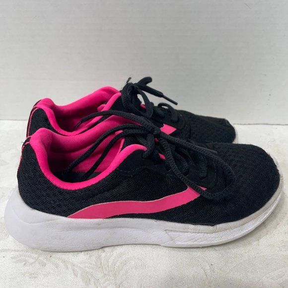 Girls Size 1 Pink Black Sneaker White Sole - Picture 2 of 5